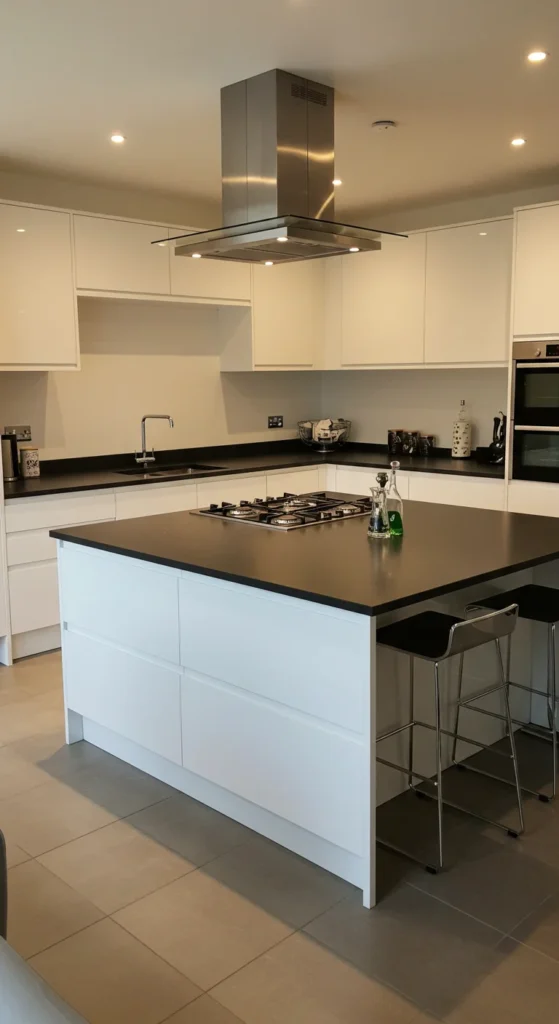 6 Innovative L-Shaped Kitchens with Island Concepts Modern L-shaped kitchen with dual-height island and seating