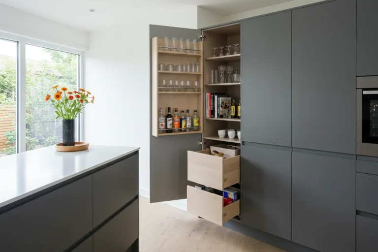 Modern kitchen with integrated clutter-free pantry unit