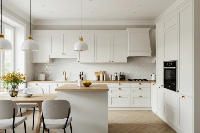 7 Timeless Kitchen Trends That Never Go Out of Style Modern kitchen with white cabinets, wood accents, and open layout