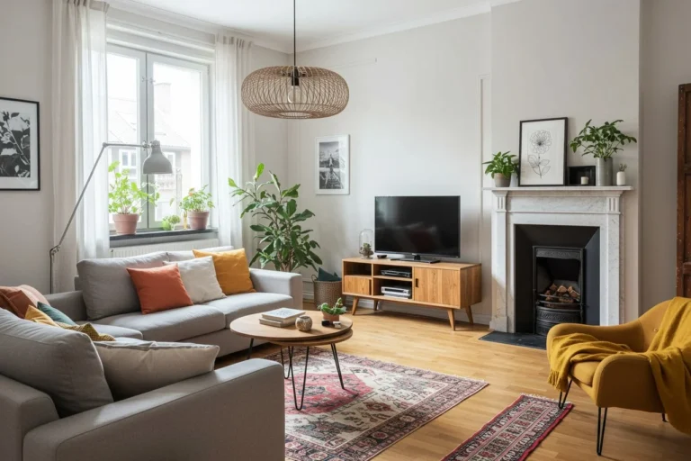 Modern living room showcasing 7 top decor trends in one space