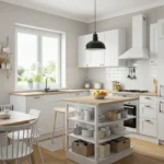 Modern small kitchen remodel with bright design and space-saving features