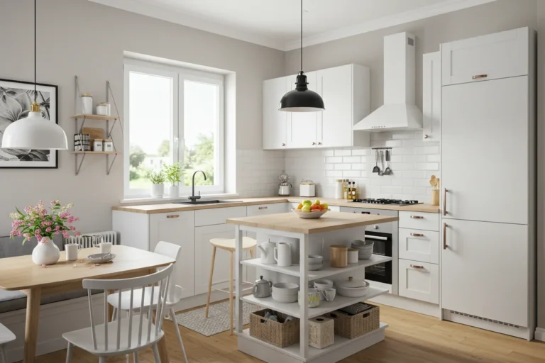 Modern small kitchen remodel with bright design and space-saving features