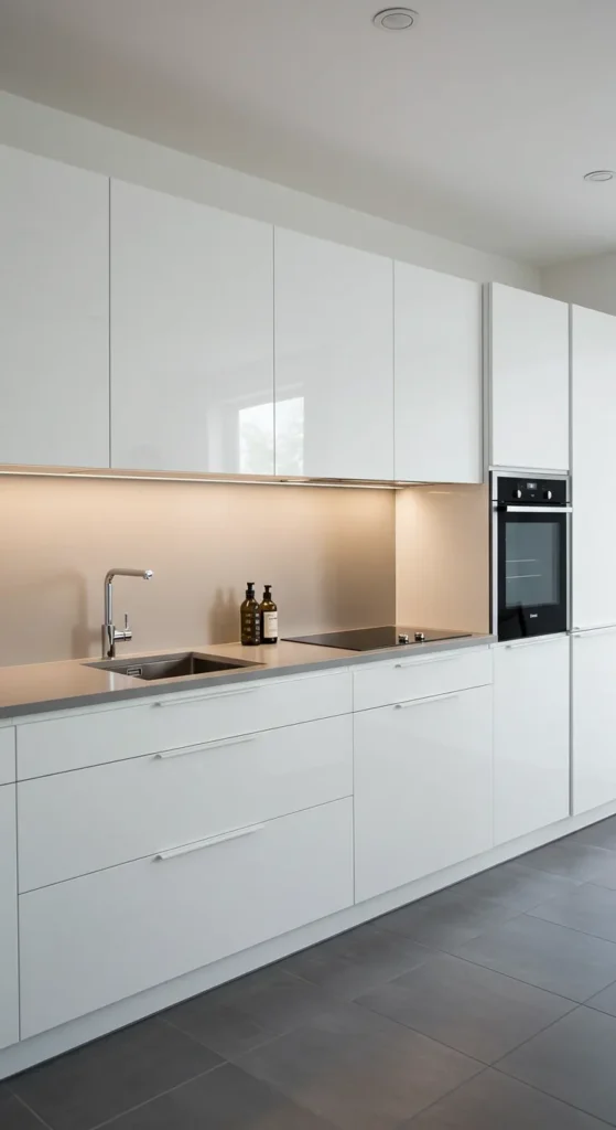7 Timeless White Kitchen Cabinet Styles to Love Modern white kitchen with sleek handleless cabinets