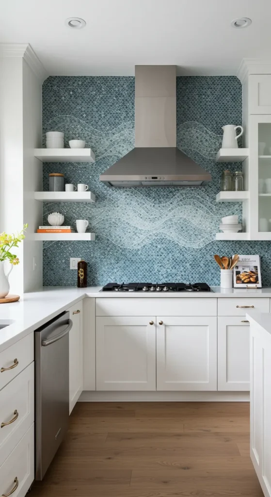 7 Trendy Kitchen Tile Ideas for a Stylish Update Mosaic backsplash in gradient blues creates a focal wall in the kitchen