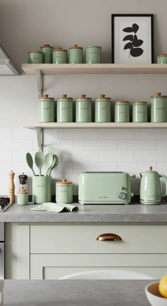 10 Sage Green Kitchen Ideas to Elevate Your Space Neutral kitchen with sage green accessories