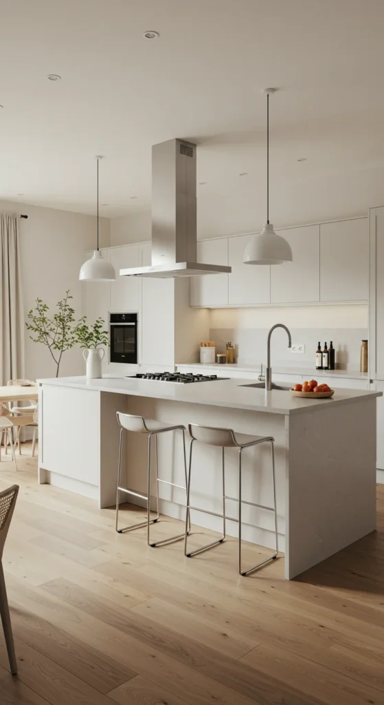 6 Inspirational Scandinavian Kitchen Design Trends Open-concept Scandinavian kitchen with island and zoned layout