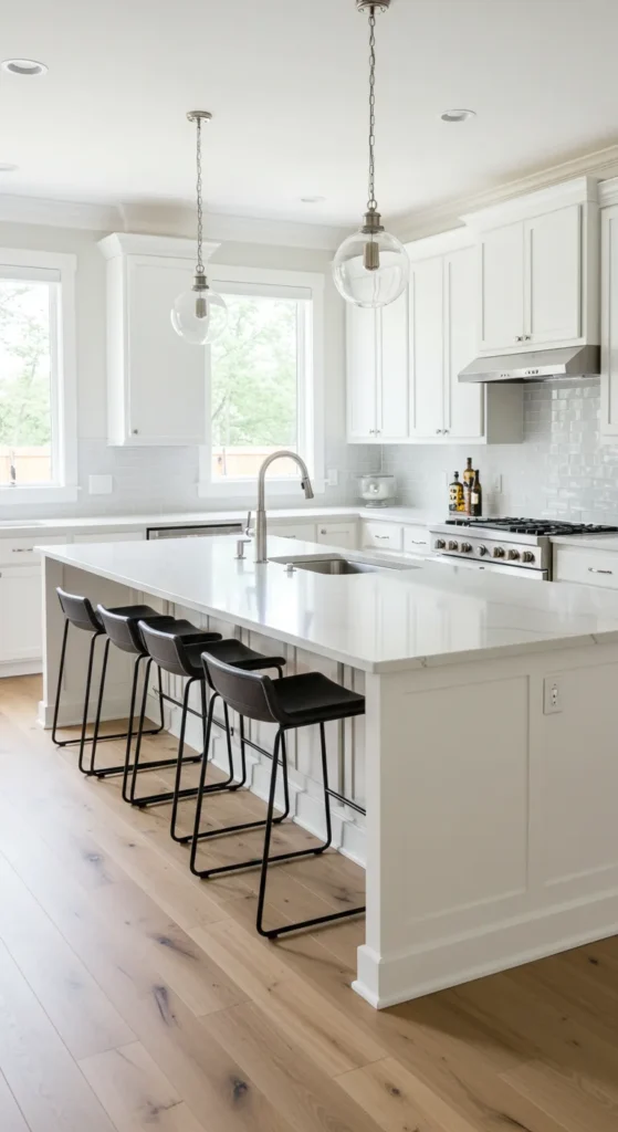 Open kitchen with island blending into living space