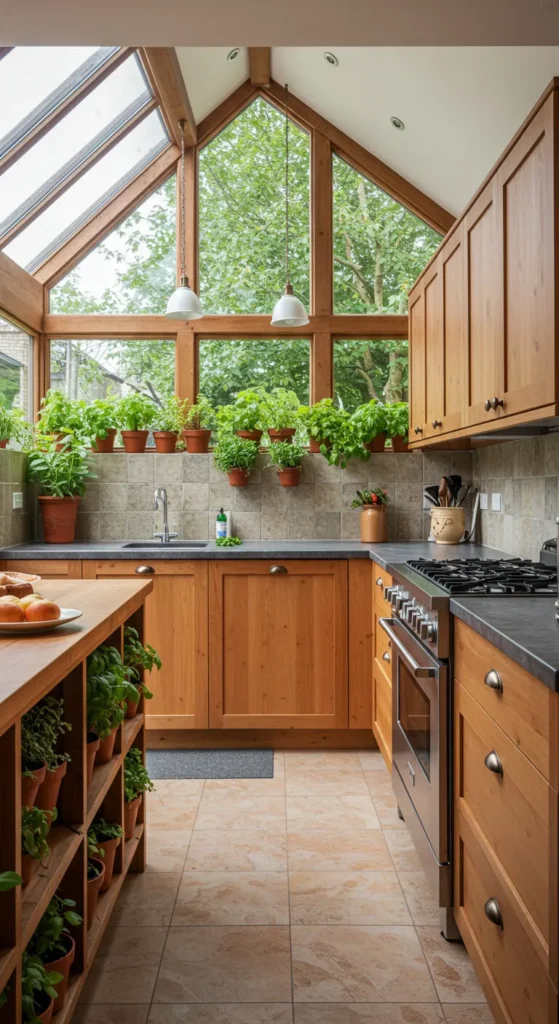 7 Open Kitchen Ideas for Modern, Stylish Homes Open kitchen with wood accents and indoor plants