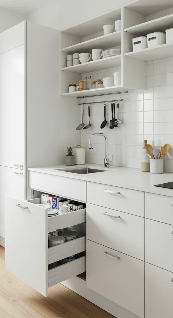 6 Mini Kitchen Design Ideas That Maximize Small Spaces Organized mini kitchen with vertical storage and hooks