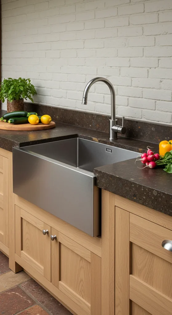 9 Inspiring Backyard Kitchen Ideas You'll Love Outdoor prep station with sink, counter, and storage
