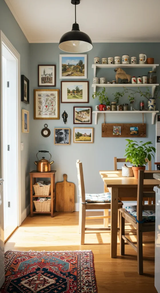 7 Small Kitchen Decor Ideas That Don’t Skip On Style Personalized kitchen with wall art, DIY pots, and travel decor