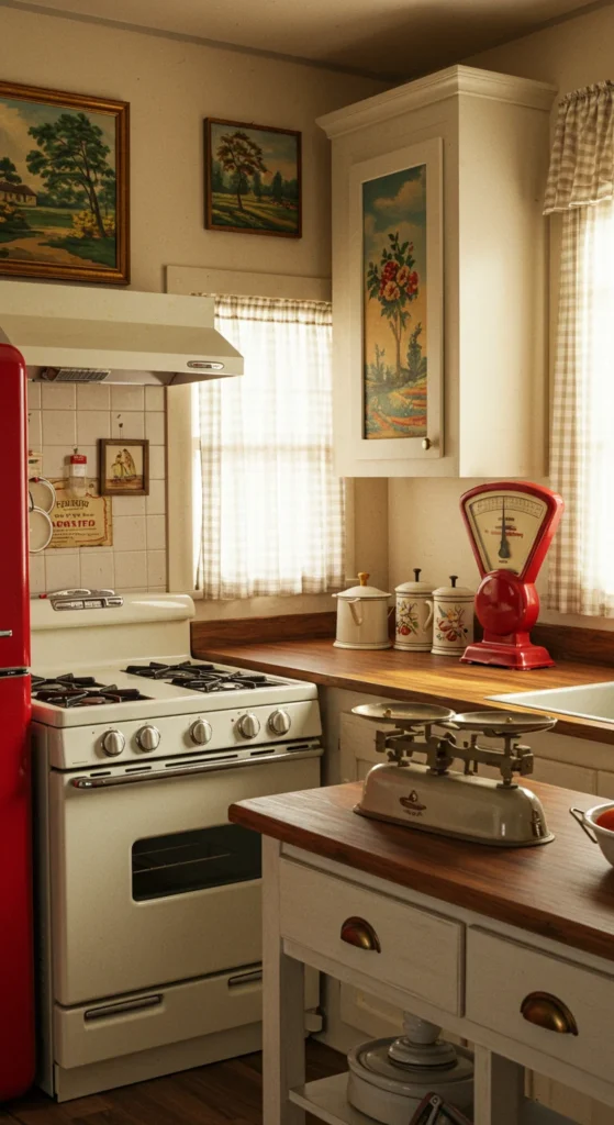 8 Small Cottage Kitchen Ideas to Love Retro appliances and antique accents in a vintage-style kitchen