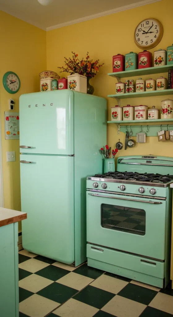 10 Stylish Kitchen Decor Ideas for New Homes Retro kitchen with colorful vintage appliances and accents
