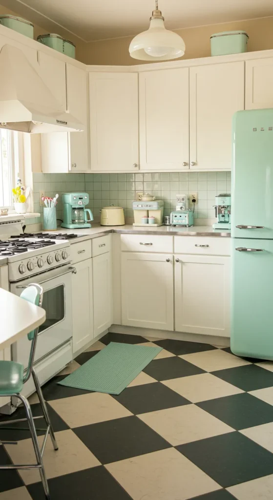 7 Timeless White Kitchen Cabinet Styles to Love Retro white kitchen cabinets with chrome handles