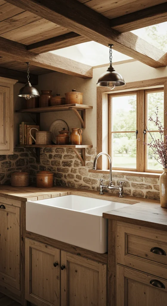 10 Stunning Bloxburg Kitchen Ideas to Inspire You Rustic Bloxburg kitchen with farmhouse sink and wood beams