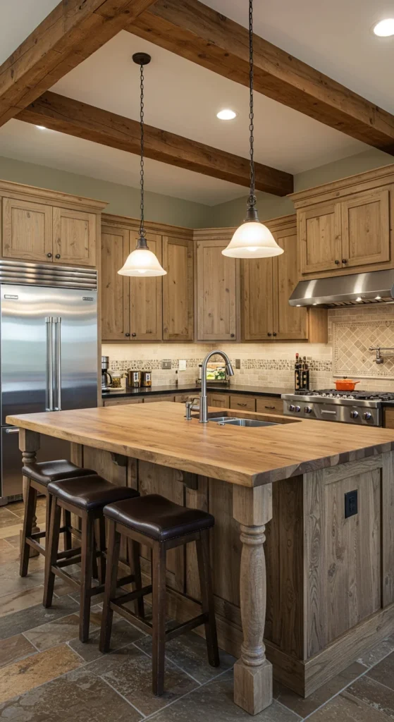 6 Innovative L-Shaped Kitchens with Island Concepts Rustic-modern kitchen with wood island and stainless appliances