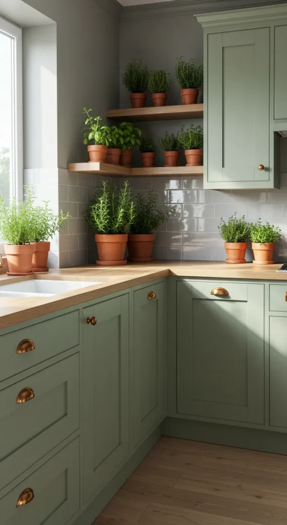 8 kitchen colour combination That Wow Your Space Sage green and soft grey kitchen with wood details