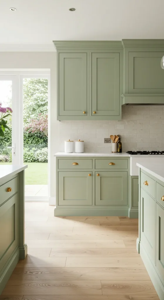 10 Sage Green Kitchen Ideas to Elevate Your Space Sage green shaker cabinets in a bright kitchen