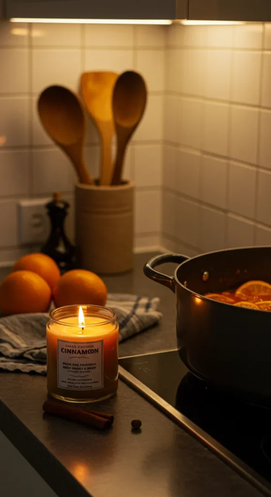 11 Cozy Kitchen Ideas to Warm Up Your Cooking Space Scented candle and spices in cozy kitchen