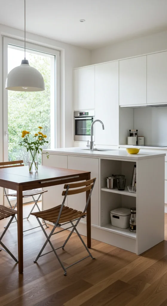 6 Small Kitchen Remodel Ideas to Maximize Space Small kitchen with storage island and foldable furniture