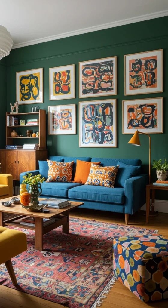 8 Living Room Interior Design Trends Small living room with bold colors and lively patterns