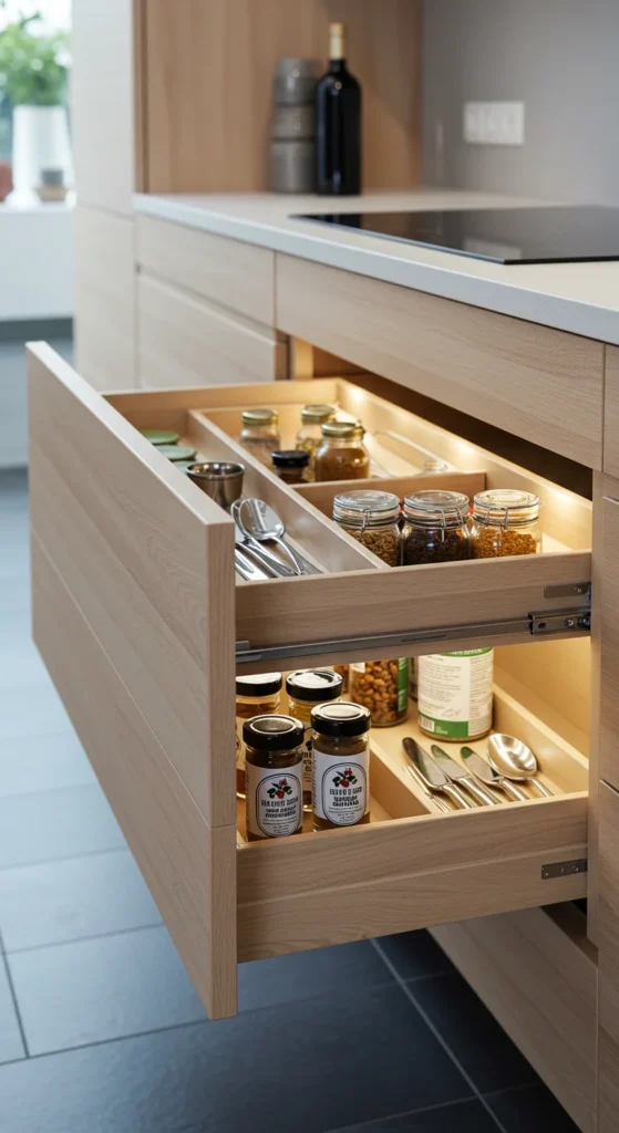 9 Stylish Modern Kitchen Cabinet Designs We Love Smart storage kitchen cabinet with pull-out shelves and dividers