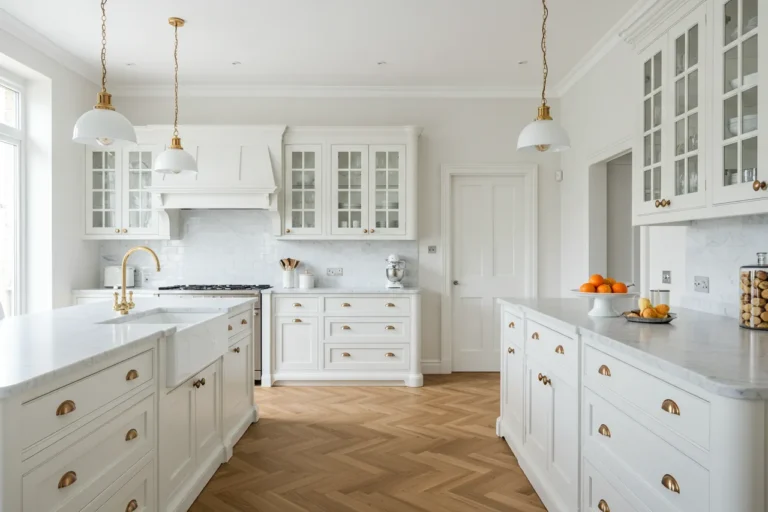 Stylish kitchen with multiple timeless white cabinet styles