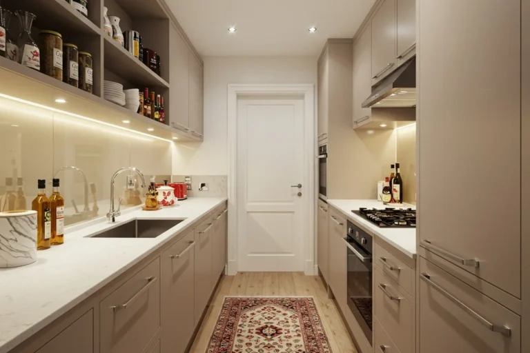 Stylish modern galley kitchen with smart design features