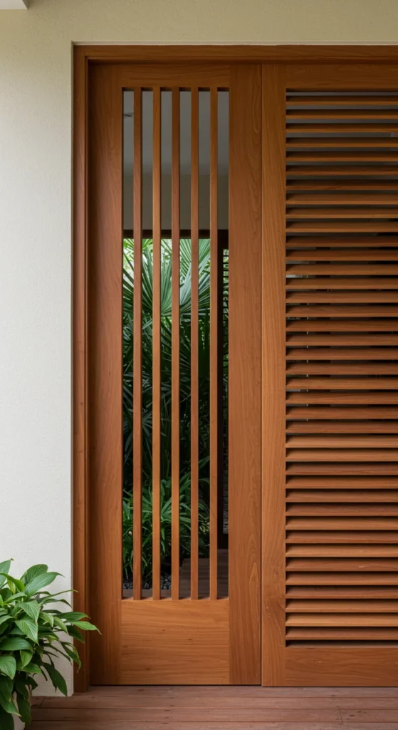 9 Elegant Modern Teak Wood Main Door Design Entrance Teak Door with Vertical Slats