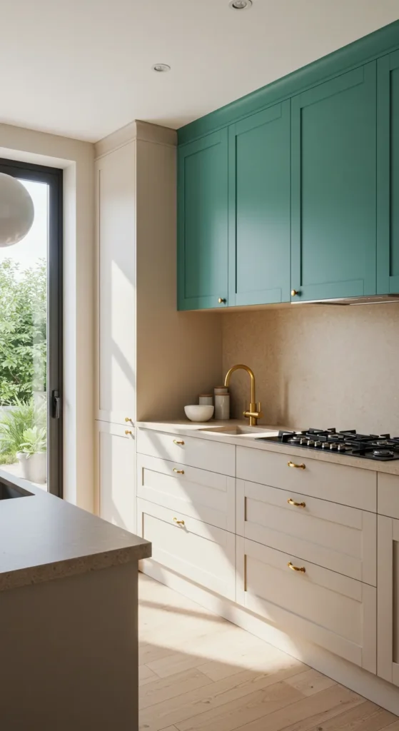 8 kitchen colour combination That Wow Your Space Teal and beige kitchen with modern light atmosphere