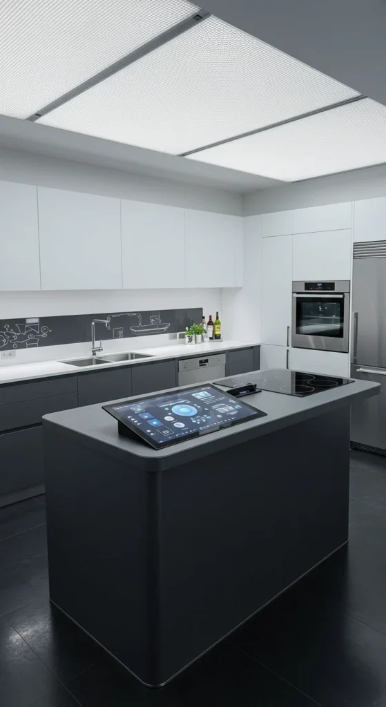 6 Innovative L-Shaped Kitchens with Island Concepts Tech-integrated kitchen with smart island and modern features