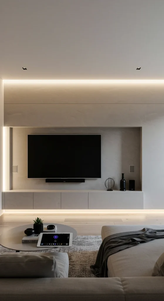 7 Stylish Living Room TV Wall Ideas You’ll Love Tech-savvy TV wall with smart speakers and lighting