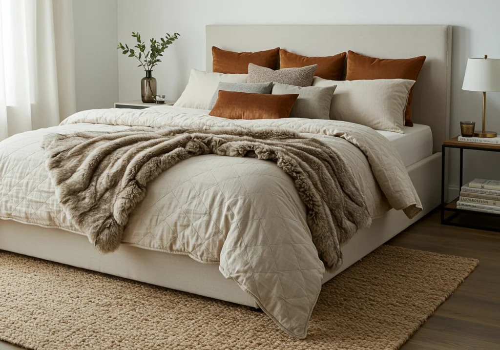 7 Cozy Bedroom Ideas for a Warm, Relaxing Retreat Textured bedding and rugs adding depth and coziness