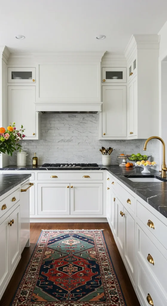 6 Stylish Black and White Kitchen Design Ideas Traditional black and white kitchen with ornate white cabinetry and dark counters