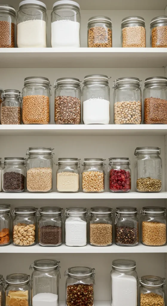 10 Kitchen Pantry Designs for a Clutter-Free Kitchen Transparent pantry containers organized on open shelves