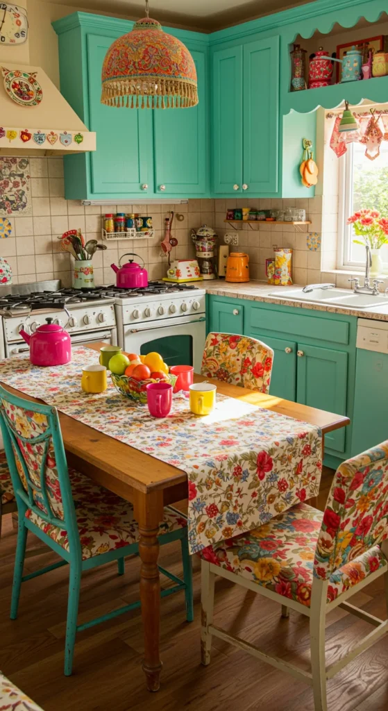 7 Blue Kitchen Ideas to Inspire a Cabinet Refresh Turquoise kitchen cabinets with vibrant decor and vintage charm