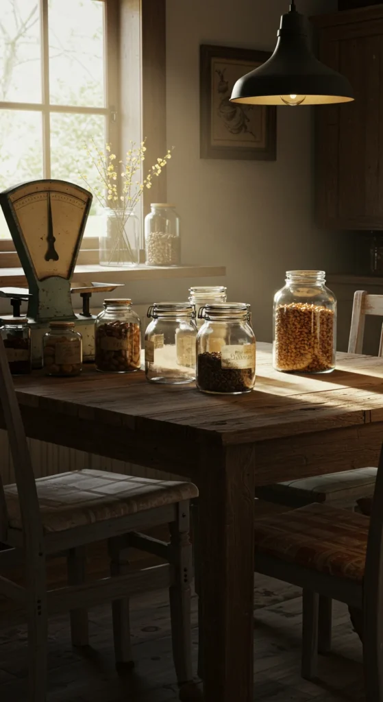 8 Irresistible Moody Kitchen Ideas Vintage decor accents in a rustic farmhouse kitchen