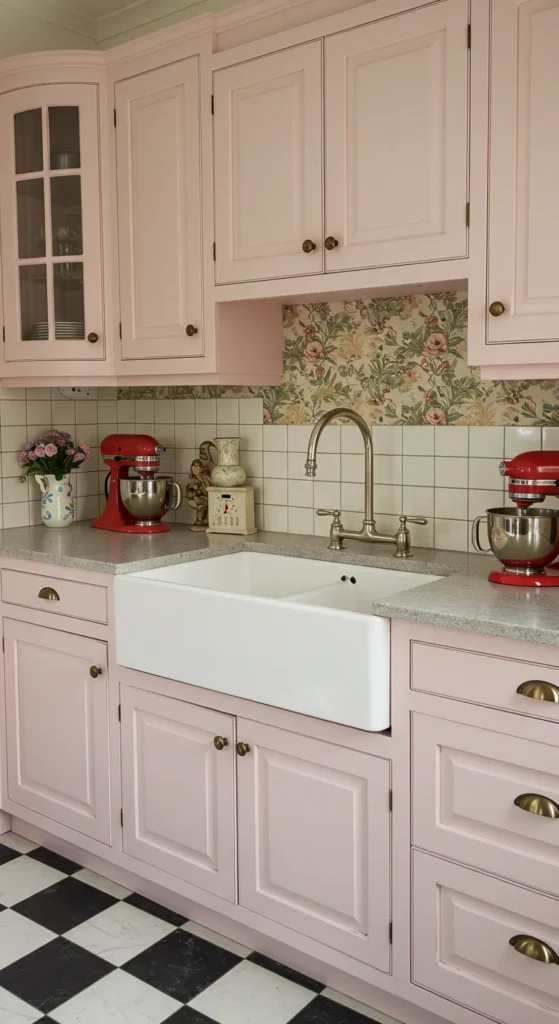 7 Stylish Kitchen Sink Ideas to Transform Your Space Vintage porcelain sink with brass faucet in retro kitchen