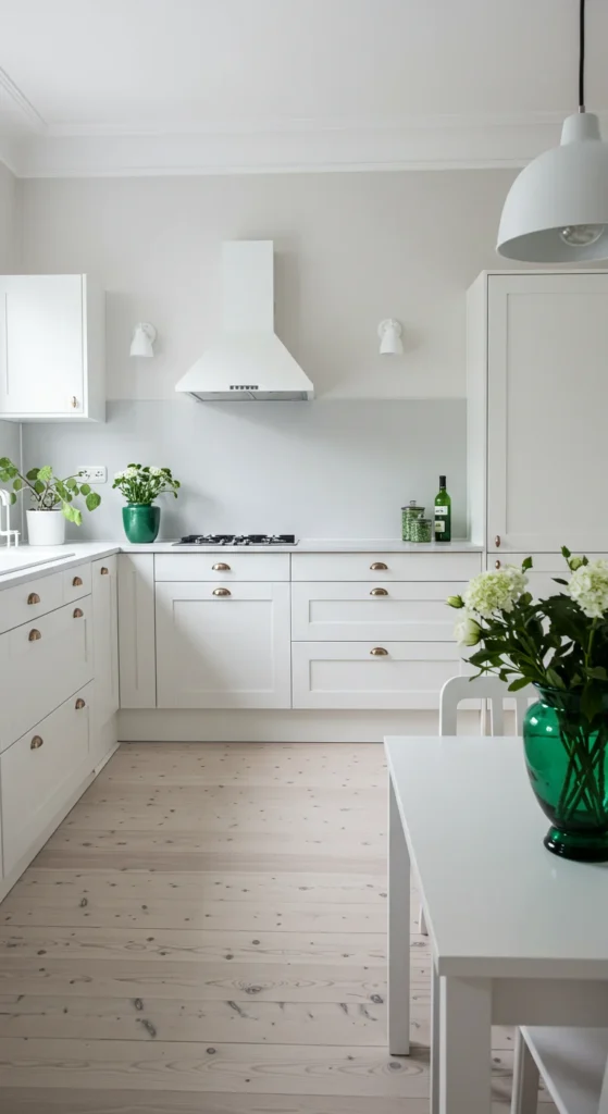 6 Inspirational Scandinavian Kitchen Design Trends White Scandinavian kitchen with muted green and pale grey tones