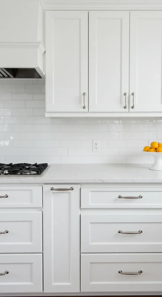 7 Elegant All White Kitchen Ideas to Refresh Your Space White Shaker cabinets in a bright, minimalist kitchen