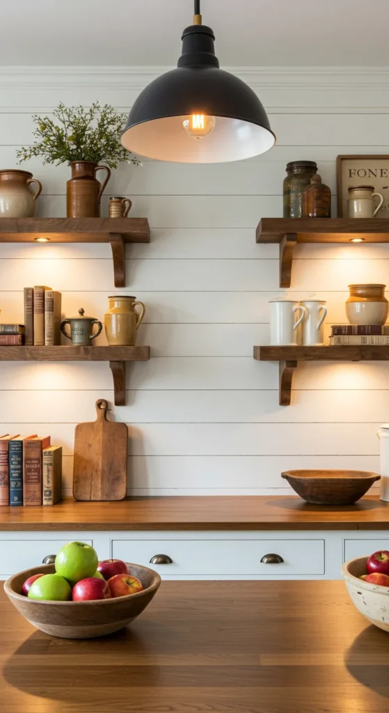 8 Kitchen Accent Wall Ideas White shiplap accent wall in a rustic-style kitchen