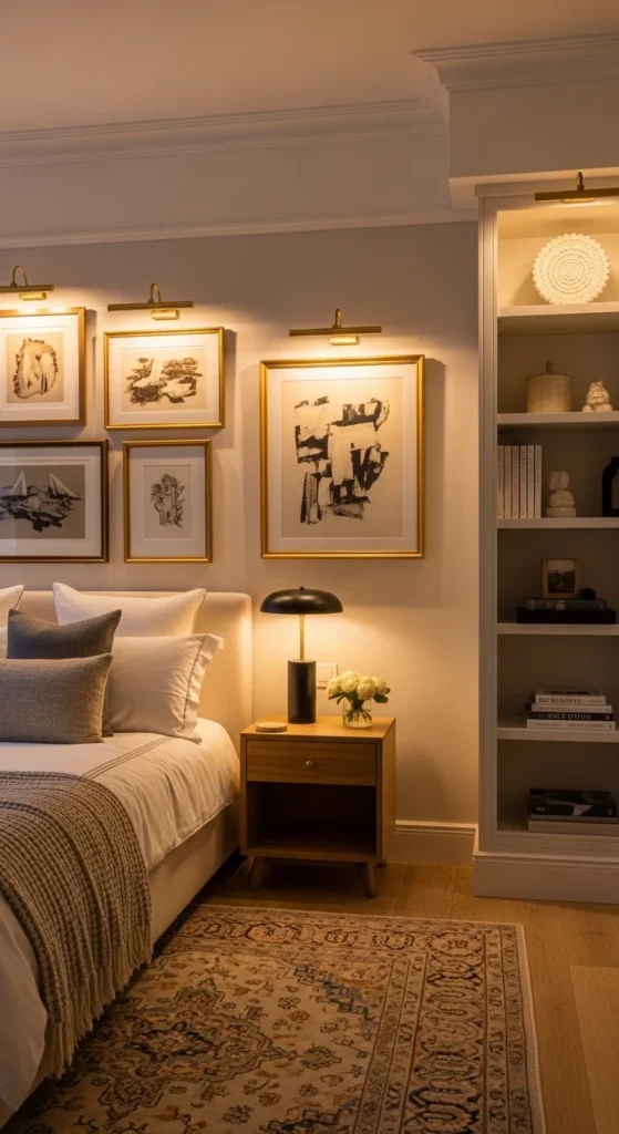 7 Relaxing Bedroom Lighting Ideas You’ll Love Accent lighting highlighting bedroom artwork and decor