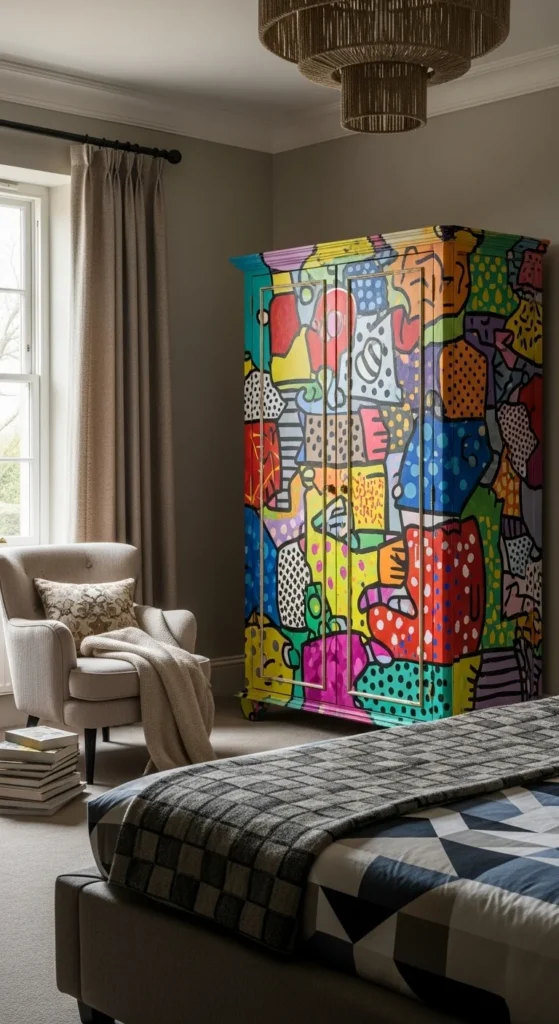 10 Stylish Bedroom Cupboards with Modern Appeal Artistic cupboard with abstract colorful design