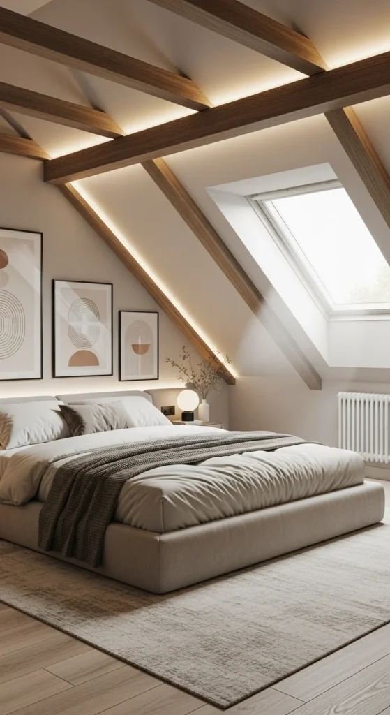 6 Attic Bedroom Design Ideas for Your Custom Home Attic bedroom with sloped ceilings and a low-profile bed