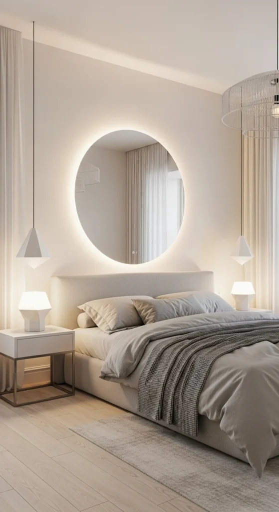 8 Trendy Bedroom Wall Accents With Backlit Magic Backlit statement mirror adding depth to bedroom wall