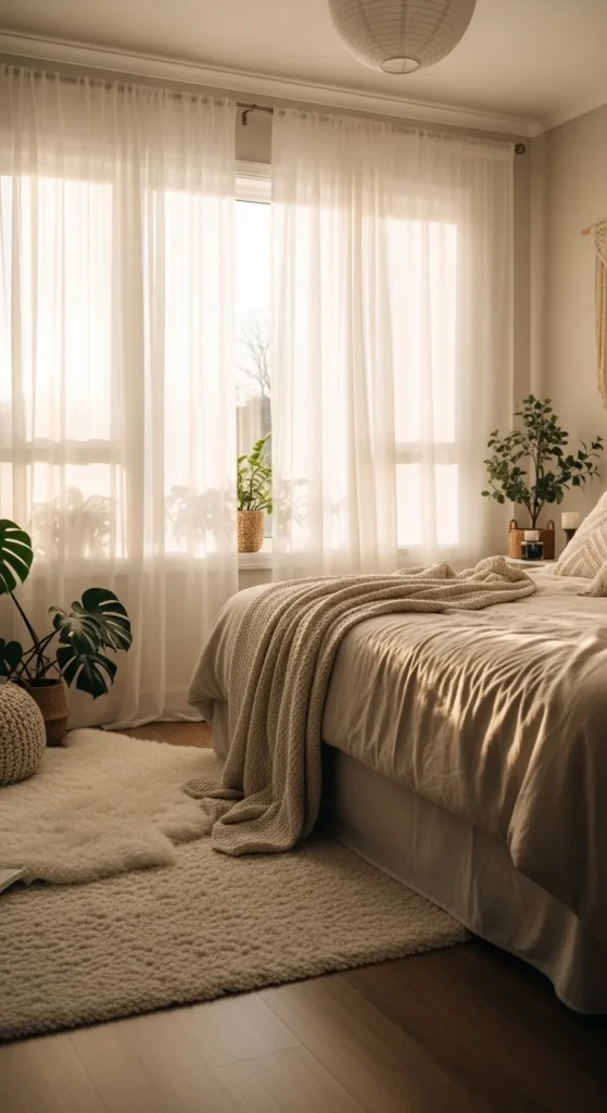7 Relaxing Bedroom Lighting Ideas You’ll Love Bedroom filled with natural light and sheer curtains