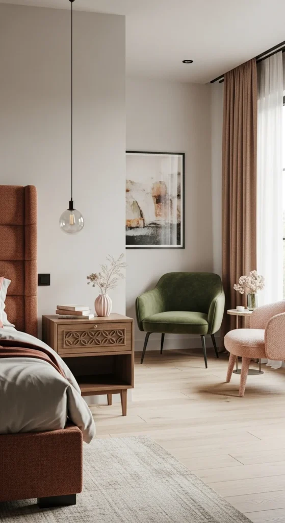 6 Classic Bedroom Design Ideas For Couples Bedroom with cozy couple’s seating area and coordinated furniture pieces