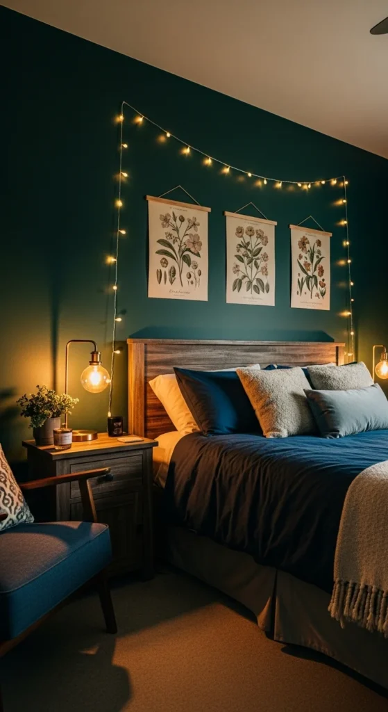 6 Dark Academia Bedroom Decorating Ideas to Inspire You Bedroom with emerald walls and earthy Dark Academia tones