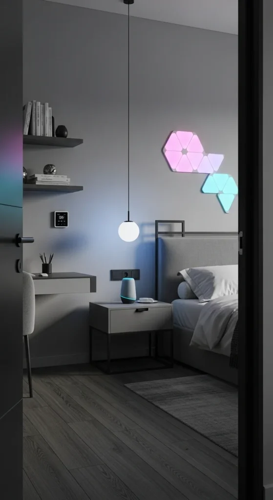 10 Comfy Bedroom Ideas for a Relaxing Retreat Bedroom with smart tech like voice assistant and smart lighting