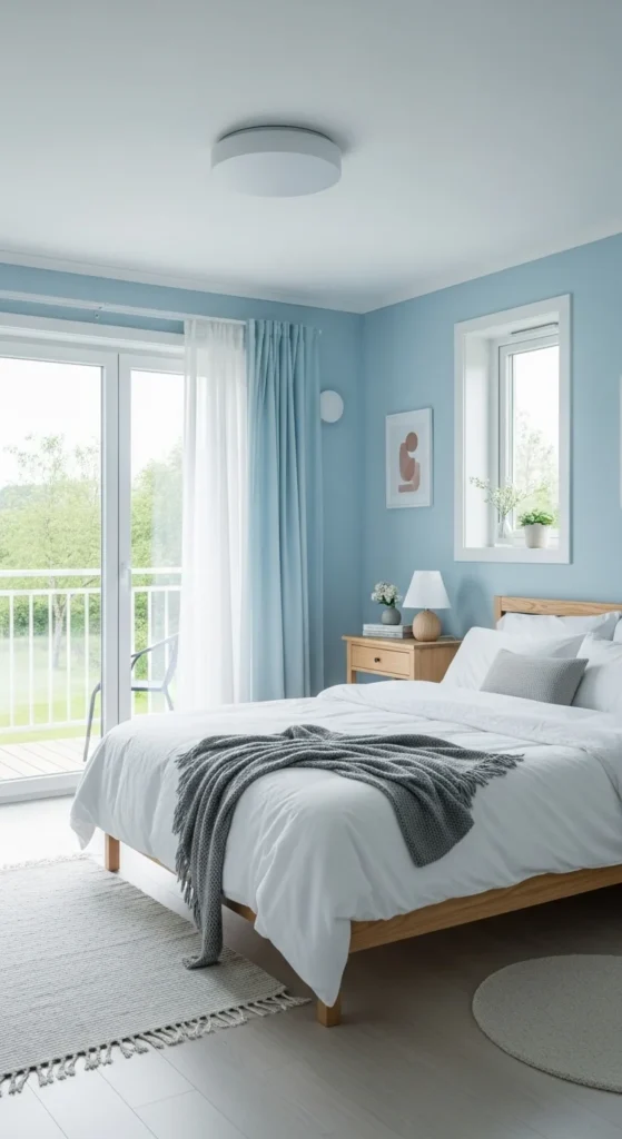 8 Stylish Blue Bedroom Ideas for a Serene Atmosphere Bedroom with soft blue walls and airy, minimal decor